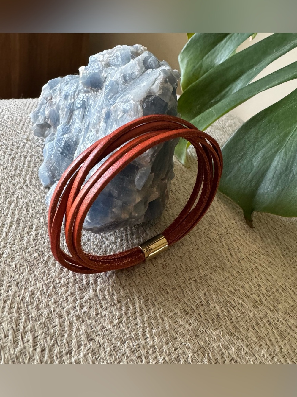Linea Pelle Cognac Leather Pull-On Bracelet